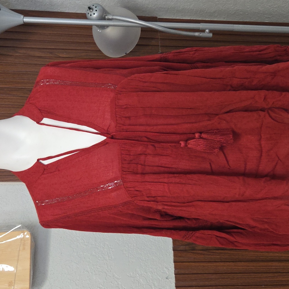 Elegant Burgundy Blouse with Tassel Details Small Size[1530]